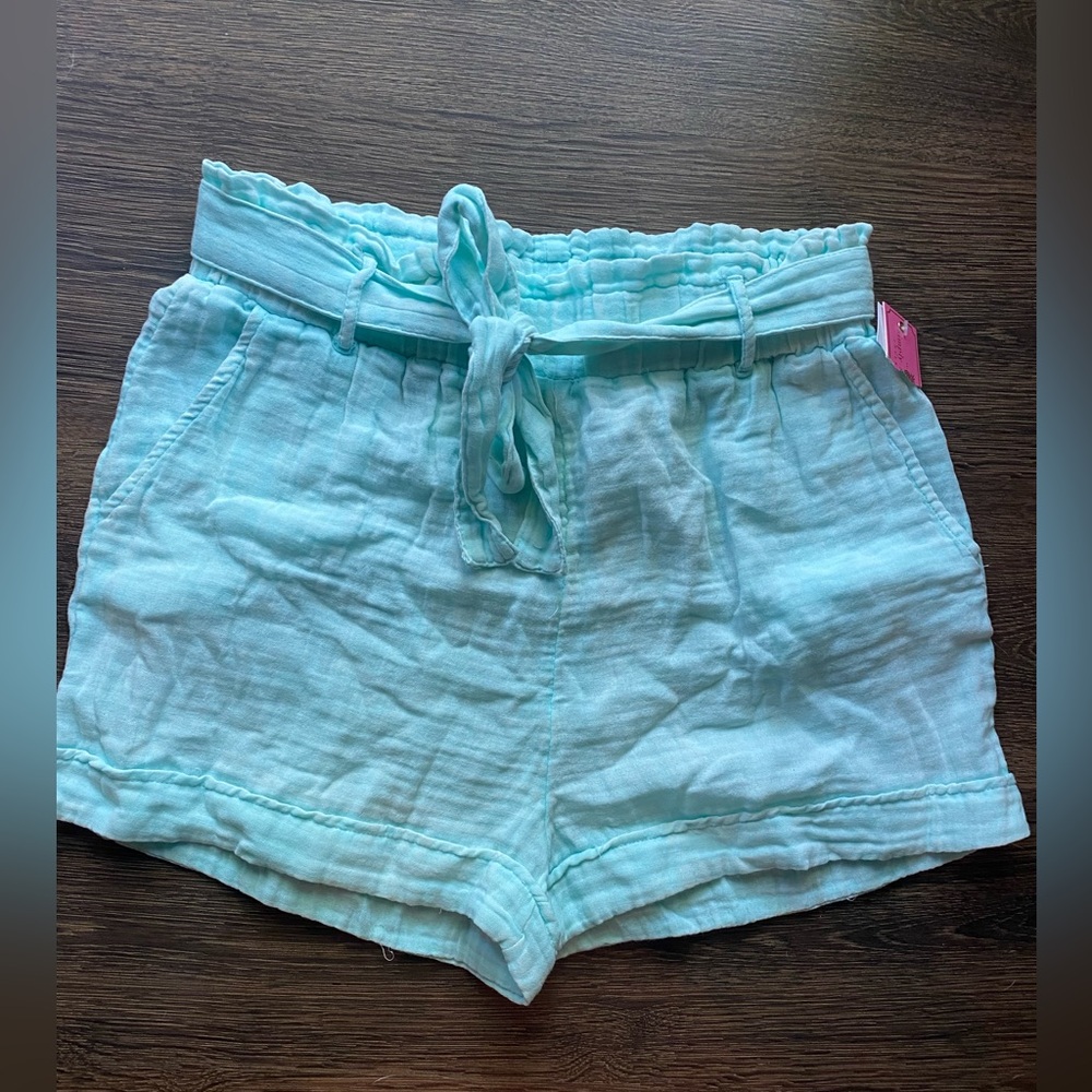Simply Southern Women's Light Blue seafoam bubble gauze beach Shorts NWT